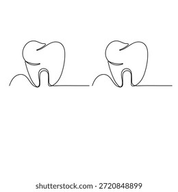 Desenho de uma linha de dente ícone dental esboço vetor médico minimalista
