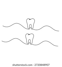 Dibujo de una línea de diente icono dental boceto de Vector médico minimalista
