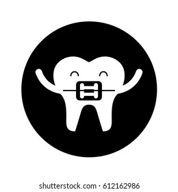 tooth with Orthodontic bracket character icon vector illustration design