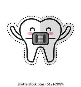 tooth with Orthodontic bracket character icon vector illustration design