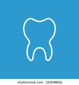 tooth outline icon, isolated, white on the blue background. Exclusive Symbols 