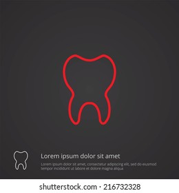 tooth outline thin symbol, red on dark background, logo editable, creative template 
