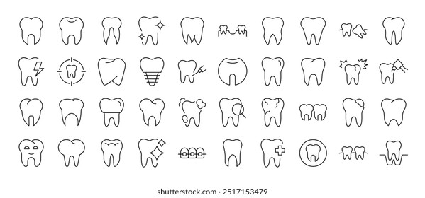 Coleção de Ícones de Linha da Web de Estrutura de Tópicos de Dente. Traço editável. Pictograma Linear Minimalista para Design de Cartões, Aplicativos, Banners, Posts