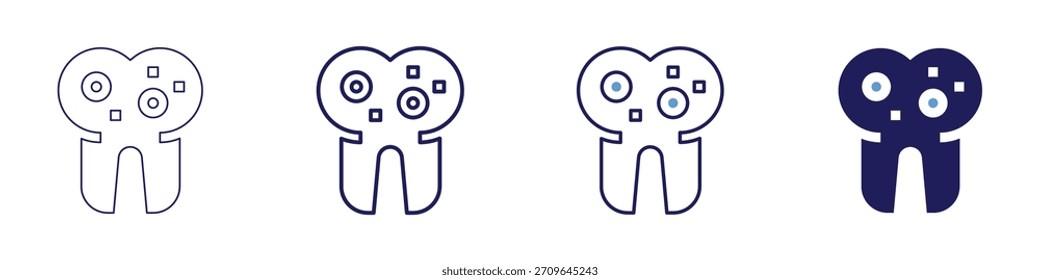 Icono de dolor de dientes en 4 estilos diferentes. Línea delgada, línea, línea en negrita, duotono. Estilo duotono. Trazo editable.
