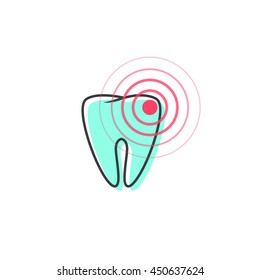 Tooth pain vector icon isolated on white background, line outline cartoon symbol of ache tooth, caries illness concept