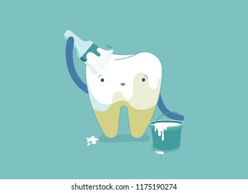 Tooth Painting For Whitening Tooth, Bleaching Dental Concept.