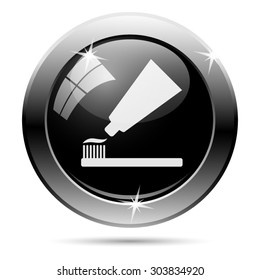 Tooth paste and brush icon. Internet button on white background. EPS10 vector 