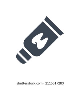 Icono de glifo del vector relacionado con el tubo de pegado dental. Signo del tubo de pasta dental. Aislado en fondo blanco