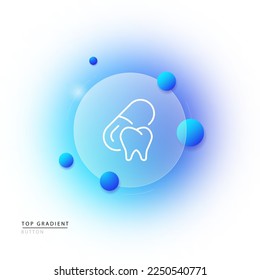 Tooth with pill line icon. Stomatology, dentist, enamel, whitening, analgesic, caries, antibiotic, molar, oral cavity, stomatitis. Dentistry concept. Glassmorphism style. Vector line icon for Business