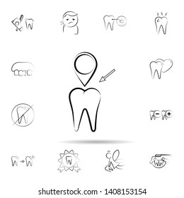 Tooth, pin icon. Universal set of dentist for website design and development, app development