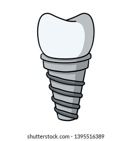 Tooth pin. White Dentist element. Dental care and implant. Medical white part with the thread for the mouth. Operation for health. Doctor's job. Color Cartoon illustration