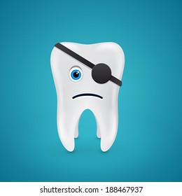 Tooth pirate with eye patch on blue background