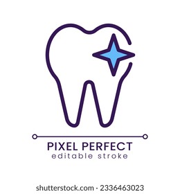Tooth pixel perfect RGB color icon. Dental care and hygiene. Grinding teeth. Healthy molar. Oral medicine. Isolated vector illustration. Simple filled line drawing. Editable stroke. Poppins font used