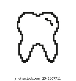 Ícone De Pixelização De Dente. Pixel Art Símbolo de Saúde Dental e Cuidado. Higiene Oral, Odontologia e Saúde. Ilustração de vetor isolada.