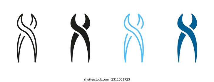 Tooth Pliers Black and Color Symbol. Oral Medicine Pictogram. Dental Extraction Instrument. Dentistry Treatment. Dentist Surgeon Equipment Silhouette and Line Icon Set. Isolated Vector Illustration.