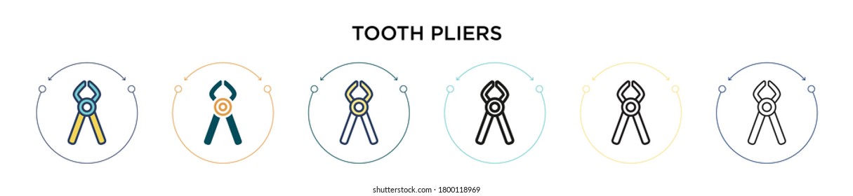 Tooth pliers icon in filled, thin line, outline and stroke style. Vector illustration of two colored and black tooth pliers vector icons designs can be used for mobile, ui, web