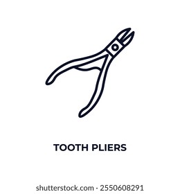 tooth pliers outline icon. Linear vector from dentist concept. Thin line tooth pliers icon isolated on white background