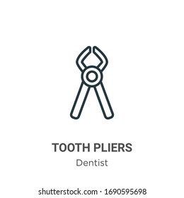 Tooth pliers outline vector icon. Thin line black tooth pliers icon, flat vector simple element illustration from editable dentist concept isolated stroke on white background