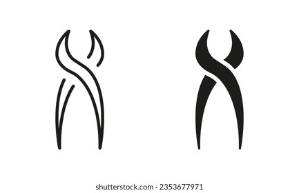 Tooth Pliers Symbol. Dental Extraction Instrument. Dentistry Treatment. Dentist Surgeon Equipment Silhouette and Line Icon Set. Oral Medicine Black Pictogram Collection. Isolated Vector Illustration.