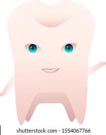 Tooth points at something and smiles.