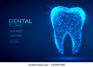 Tooth polygonal genetic engineering abstract background. The isolated concept of  dental and orthodontics consists of low poly wireframe, geometry triangle, lines, dots, polygons, shapes.