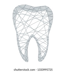 Tooth polygonal genetic engineering abstract background. The isolated concept of  dental and orthodontics consists of low poly wireframe, geometry triangle, lines, dots, polygons, shapes.