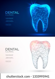 Tooth polygonal genetic engineering abstract background. The isolated concept of  dental and orthodontics consists of low poly wireframe, geometry triangle, lines, dots, polygons, shapes.