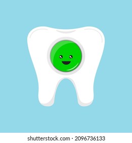 Diente con un icono de tasa de retroalimentación de estados de ánimo verdes positivos. Signo de clasificación de infografía dental para opinión del cliente. Ilustración vectorial de clip de dientes planos.