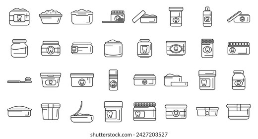 Tooth powder icons set outline vector. Health dentist beauty. Care medical dental