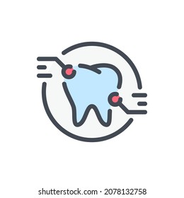 Tooth problem areas color line icon. Pain circles of tooth vector outline colorful sign.