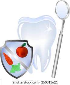 Tooth protected from disease by eating fruits and vegetables. 