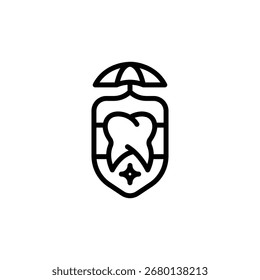 El diente protegido bajo el icono del paraguas se destaca con líneas audaces sobre un fondo blanco limpio, creando un diseño minimalista y moderno ideal para conceptos dentales o relacionados con la salud.