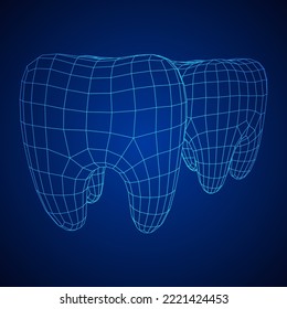 Tooth protection of enamel. Teeth protection, tooth care dental medical concept. Wireframe low poly mesh vector illustration