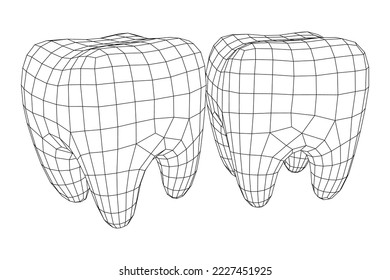 Tooth protection of enamel. Teeth protection, tooth care dental medical concept. Wireframe low poly mesh vector illustration