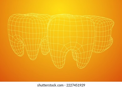 Tooth protection of enamel. Teeth protection, tooth care dental medical concept. Wireframe low poly mesh vector illustration