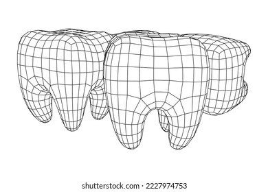 Tooth protection of enamel. Teeth protection, tooth care dental medical concept. Wireframe low poly mesh vector illustration