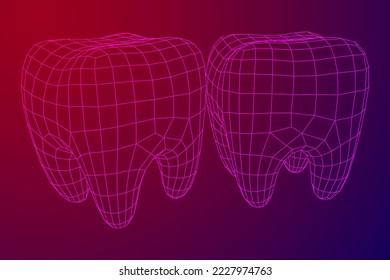 Tooth protection of enamel. Teeth protection, tooth care dental medical concept. Wireframe low poly mesh vector illustration