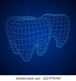 Tooth protection of enamel. Teeth protection, tooth care dental medical concept. Wireframe low poly mesh vector illustration