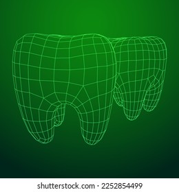 Tooth protection of enamel. Teeth protection, tooth care dental medical concept. Wireframe low poly mesh vector illustration