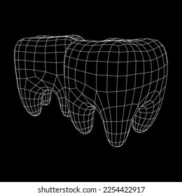 Tooth protection of enamel. Teeth protection, tooth care dental medical concept. Wireframe low poly mesh vector illustration