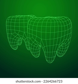 Tooth protection of enamel. Teeth protection, tooth care dental medical concept. Wireframe low poly mesh vector illustration