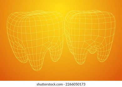 Tooth protection of enamel. Teeth protection, tooth care dental medical concept. Wireframe low poly mesh vector illustration