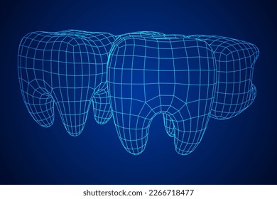 Tooth protection of enamel. Teeth protection, tooth care dental medical concept. Wireframe low poly mesh vector illustration