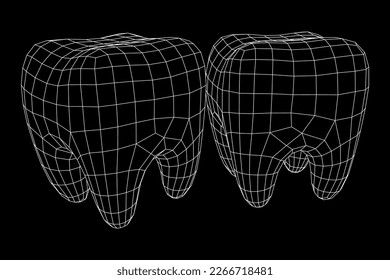 Tooth protection of enamel. Teeth protection, tooth care dental medical concept. Wireframe low poly mesh vector illustration