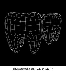 Tooth protection of enamel. Teeth protection, tooth care dental medical concept. Wireframe low poly mesh vector illustration