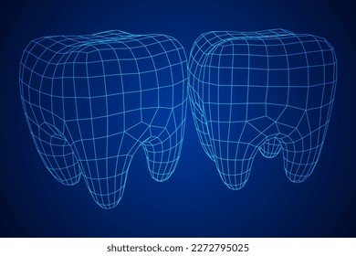 Tooth protection of enamel. Teeth protection, tooth care dental medical concept. Wireframe low poly mesh vector illustration