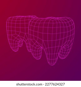 Tooth protection of enamel. Teeth protection, tooth care dental medical concept. Wireframe low poly mesh vector illustration