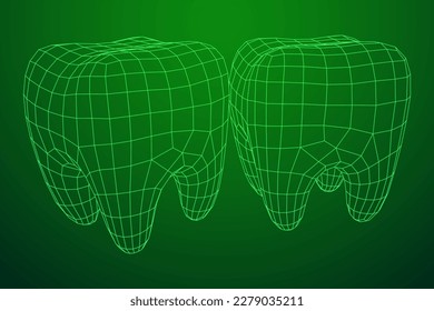 Tooth protection of enamel. Teeth protection, tooth care dental medical concept. Wireframe low poly mesh vector illustration