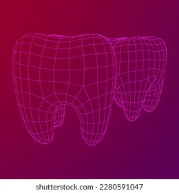 Tooth protection of enamel. Teeth protection, tooth care dental medical concept. Wireframe low poly mesh vector illustration