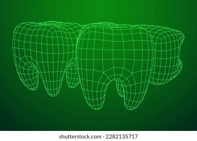 Tooth protection of enamel. Teeth protection, tooth care dental medical concept. Wireframe low poly mesh vector illustration